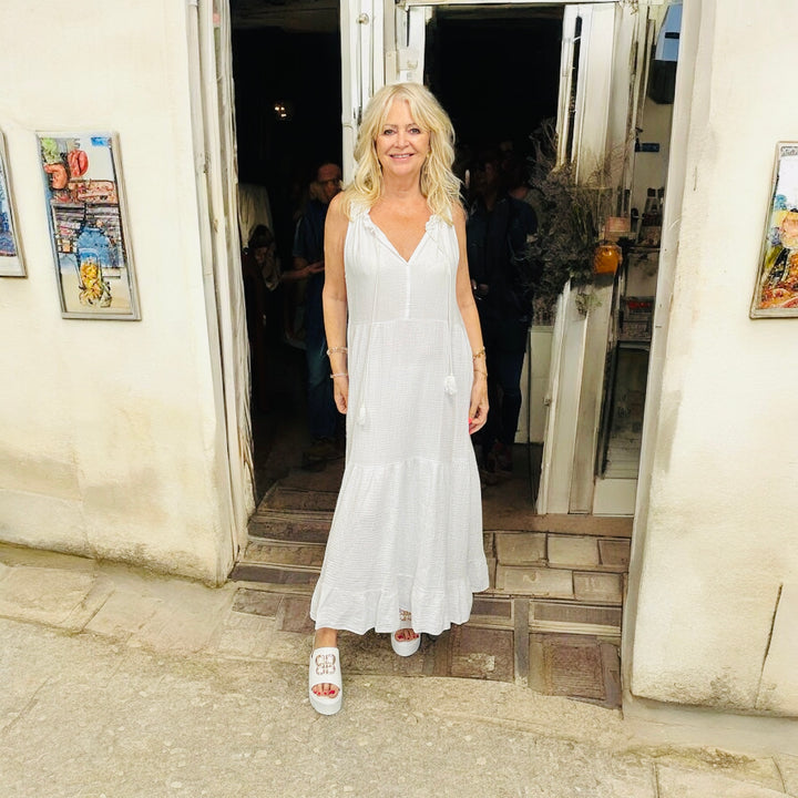 Tiered Bubble Cotton Maxi Dress White