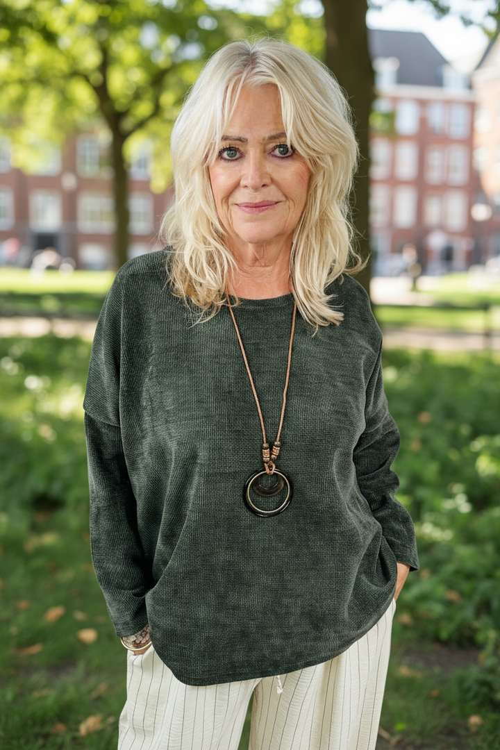 Camila Chenille Top Khaki