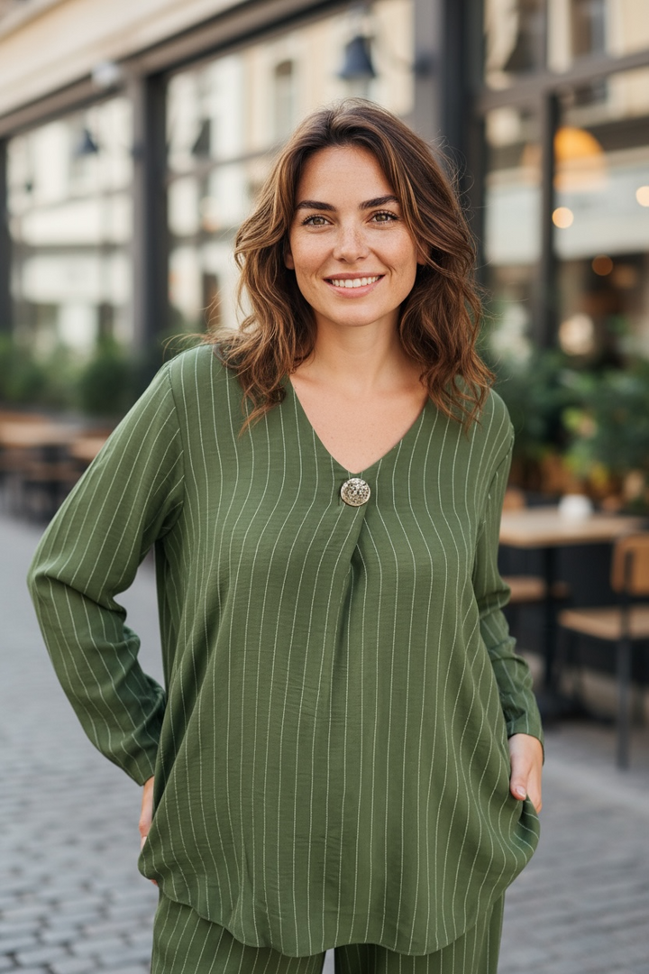 Avery Button Top Khaki
