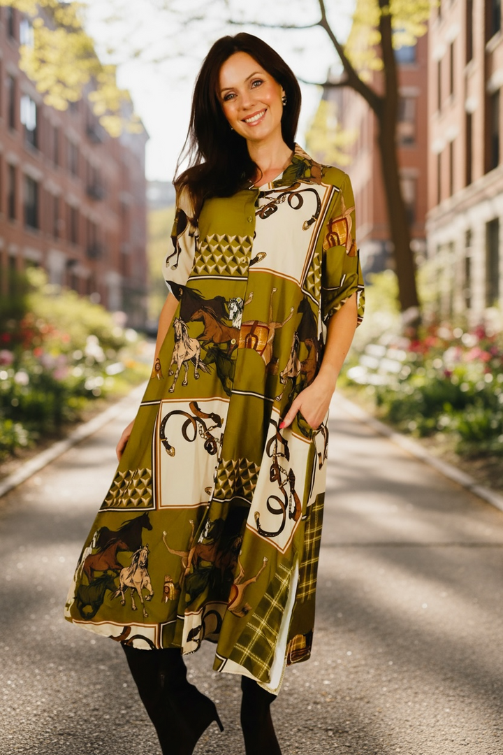 Astoria Print Shirt Dress Lime