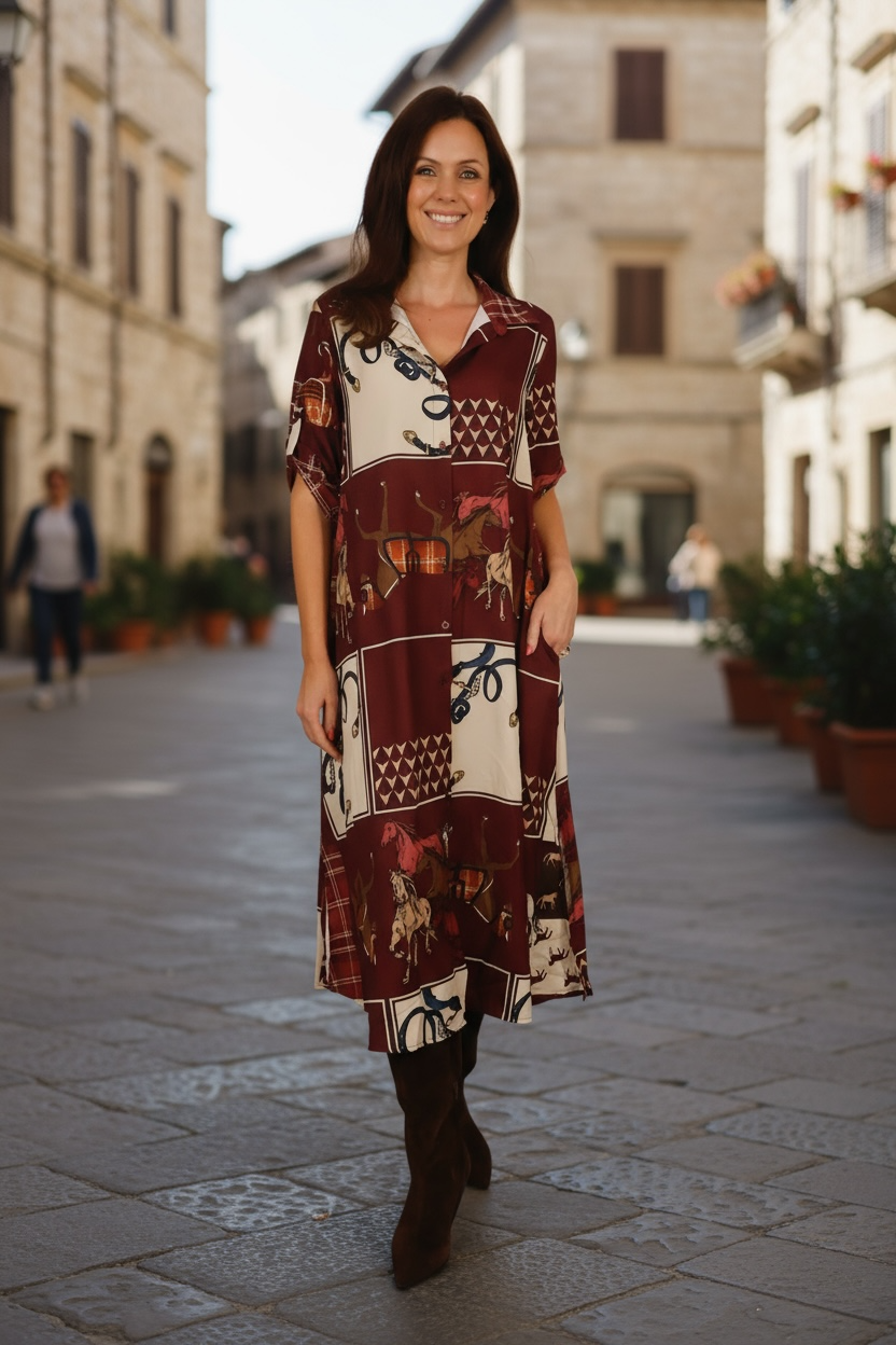 Astoria Print Shirt Dress Plum
