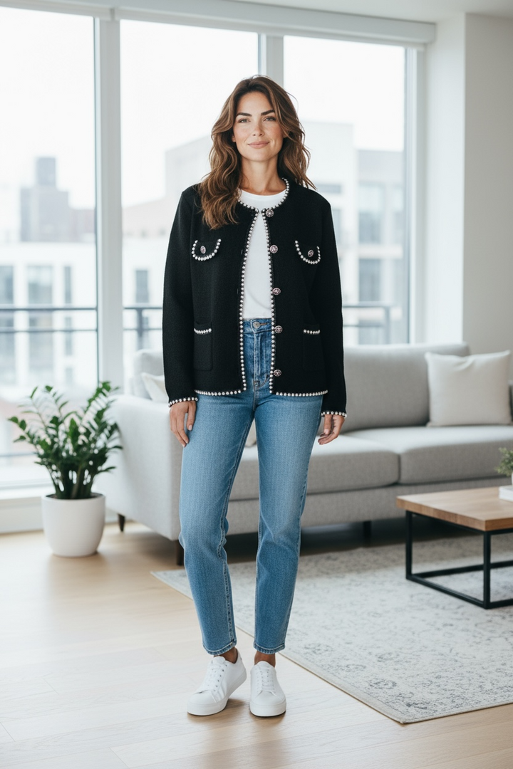 Odette Contrast Trim Jacket Black