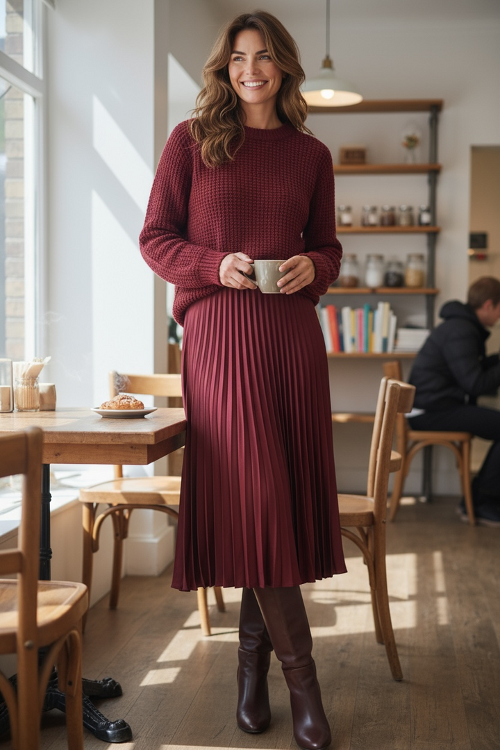 Prima Pleat Dress Wine