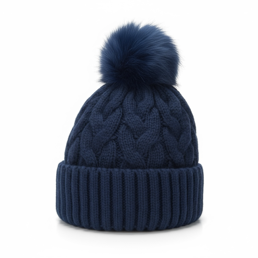 Cable Knit Bobble Hat Navy