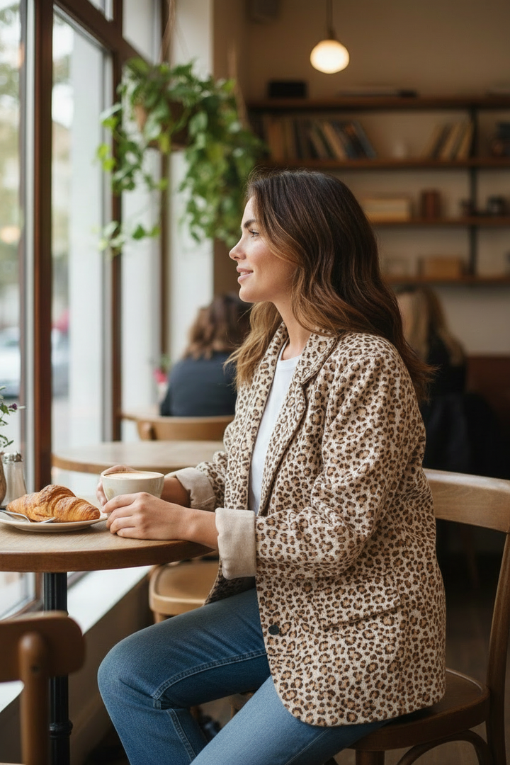 Leesha Leopard Blazer Mocha