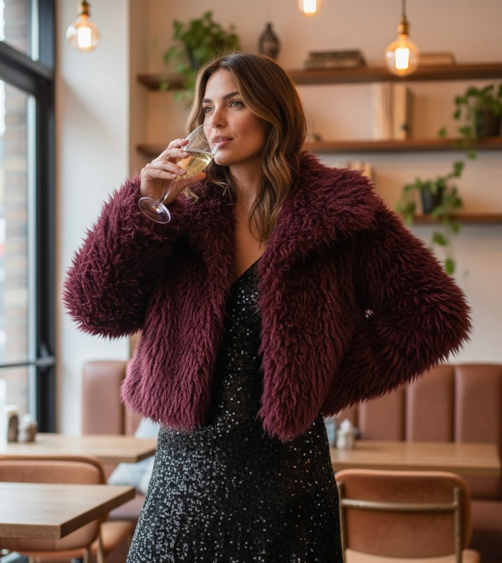 Gisele Shaggy Jacket Burgundy
