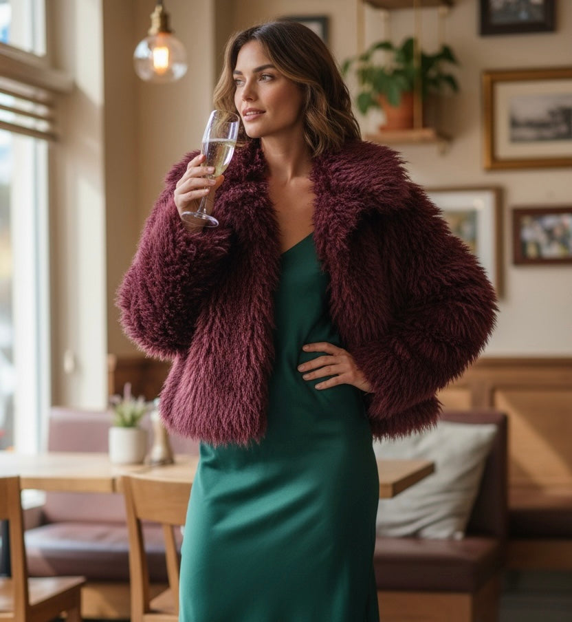 Gisele Shaggy Jacket Burgundy