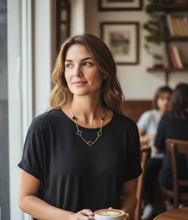 Clover Necklace Short Gold/Black