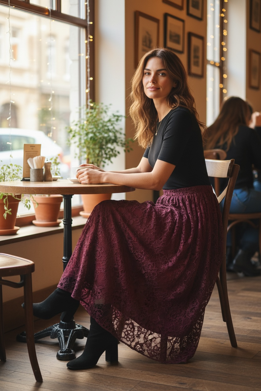Veda Lace Skirt Burgundy