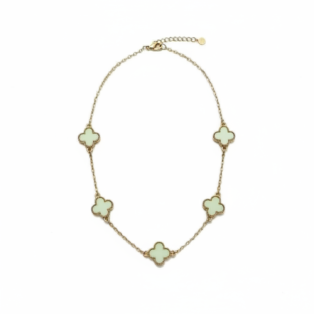 Clover Necklace Short Gold/Sage