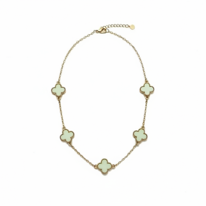 Clover Necklace Short Gold/Sage
