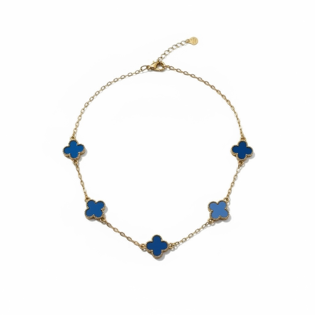 Clover Necklace Short Gold/Royal Blue