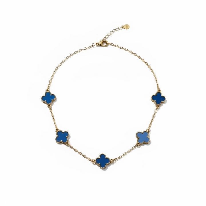 Clover Necklace Short Gold/Royal Blue