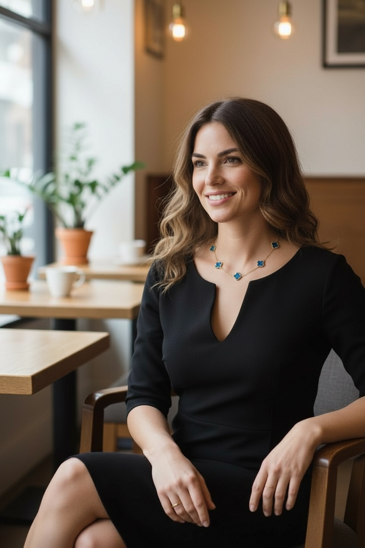 Clover Necklace Short Gold/Royal Blue