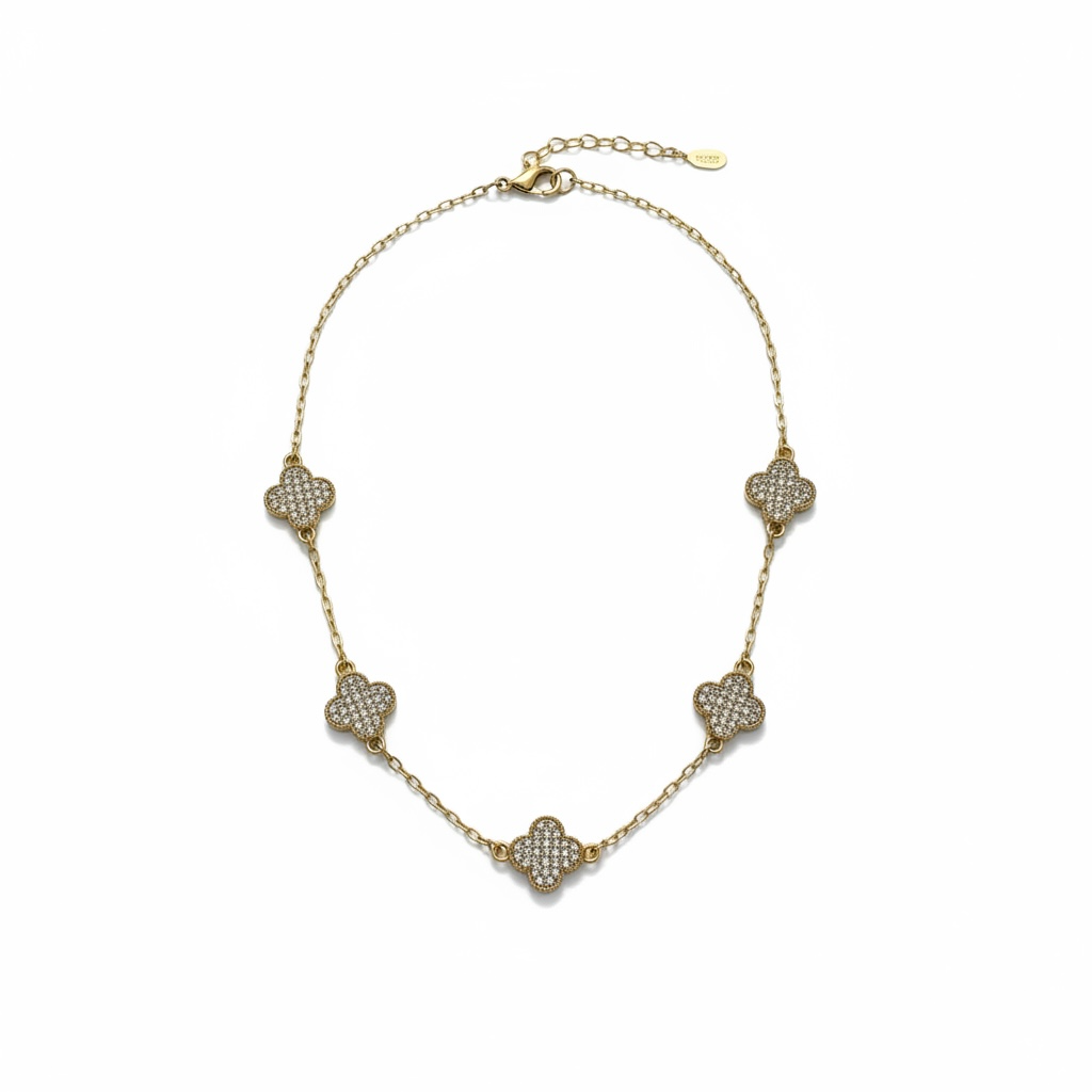 Clover Necklace Short Gold/Diamante