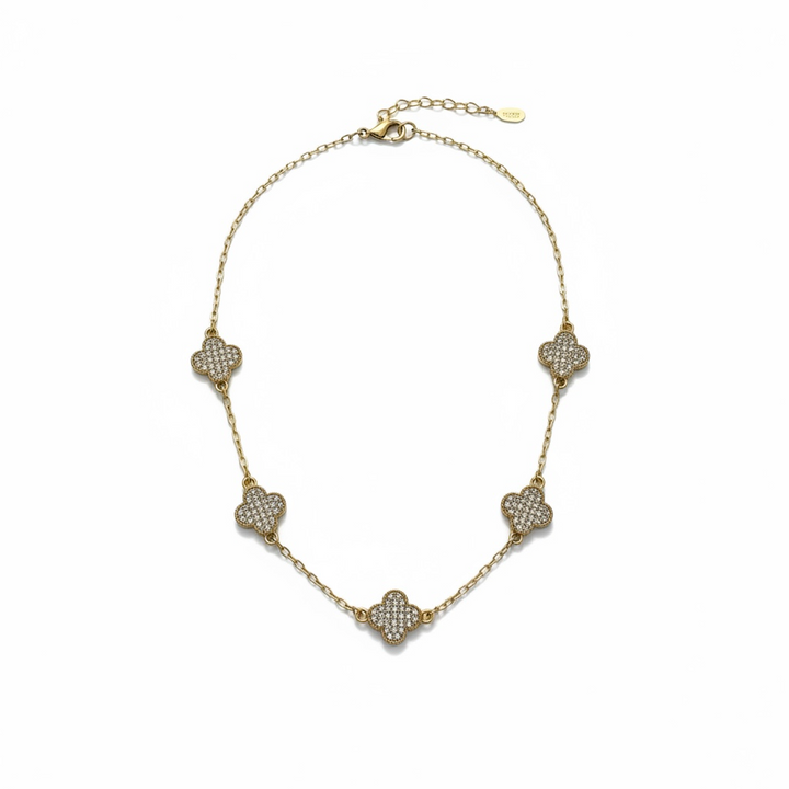 Clover Necklace Short Gold/Diamante