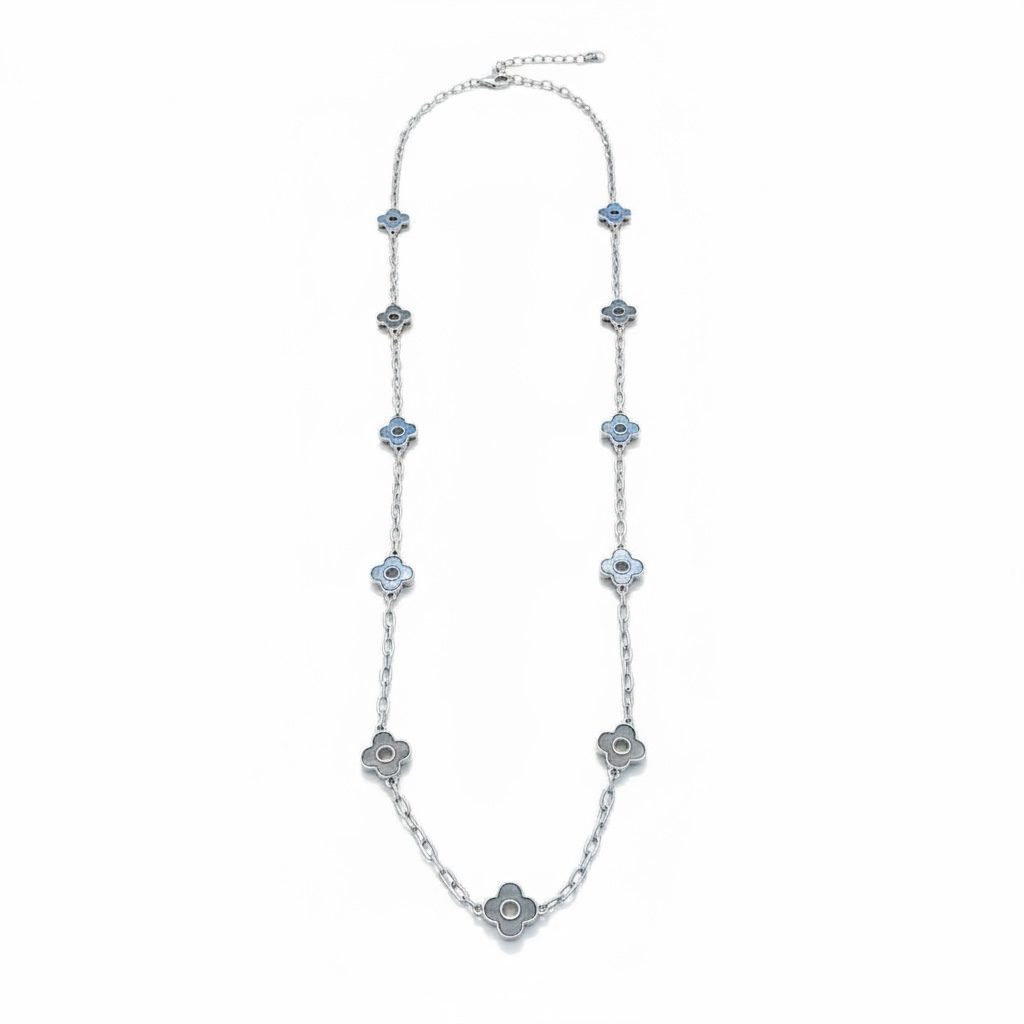 Clover Necklace Long Silver Slate