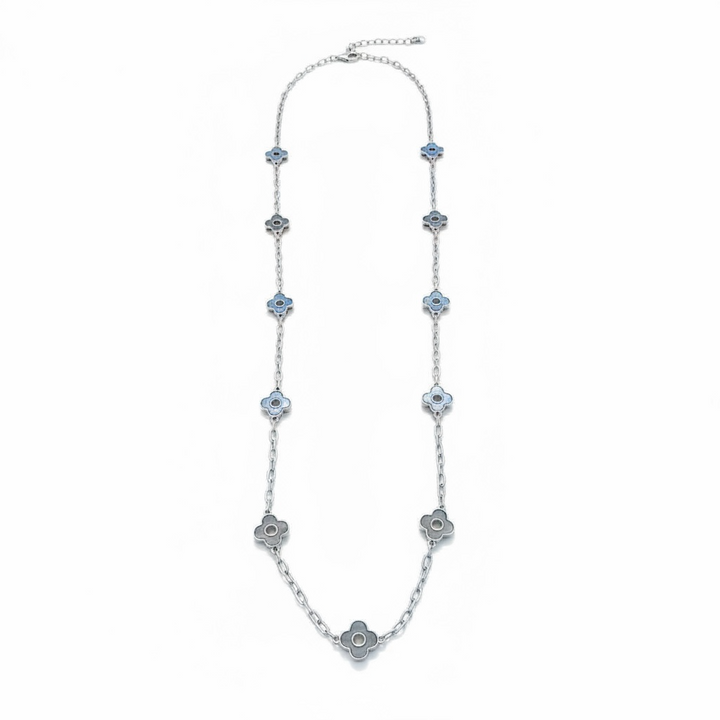 Clover Necklace Long Silver Slate