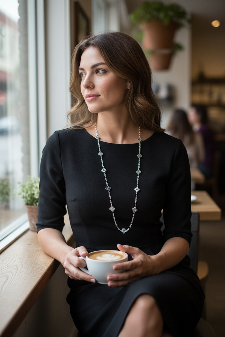 Clover Necklace Long Silver Slate