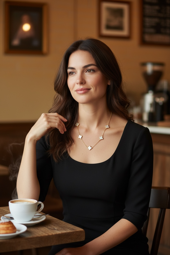 Clover Necklace Short Gold/Ivory