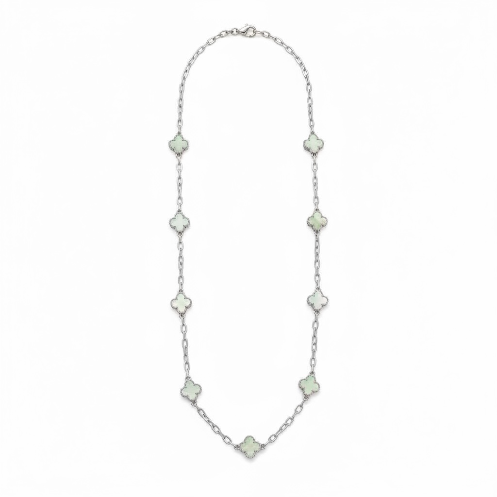 Clover Necklace Long Silver/Sage