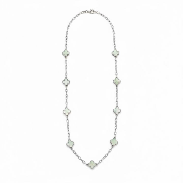 Clover Necklace Long Silver/Sage