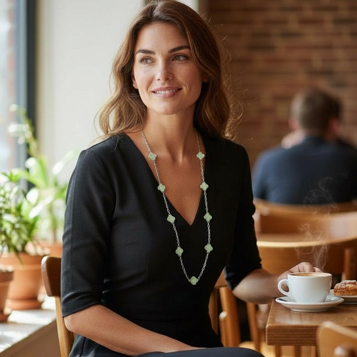 Clover Necklace Long Silver/Sage