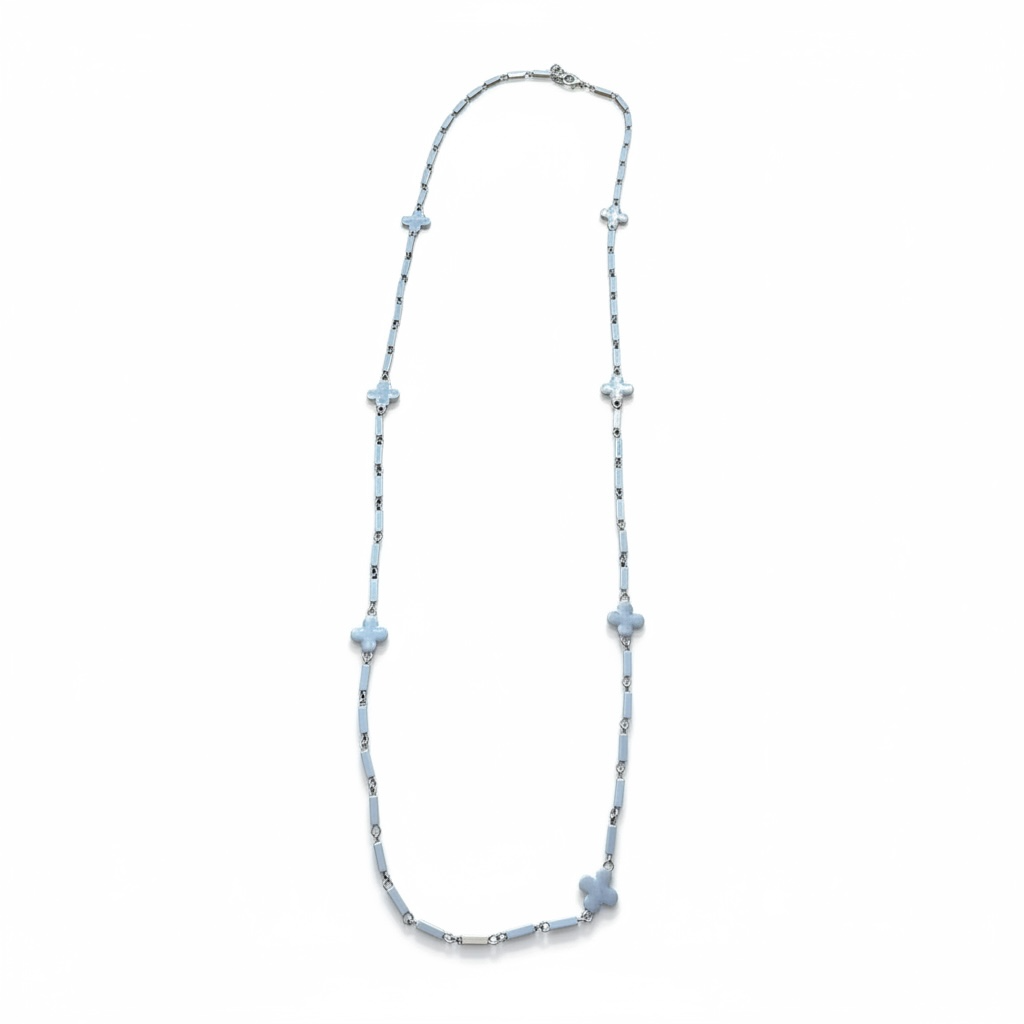 Clover Necklace Long Chunky Silver