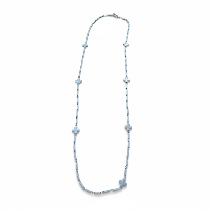 Clover Necklace Long Chunky Silver