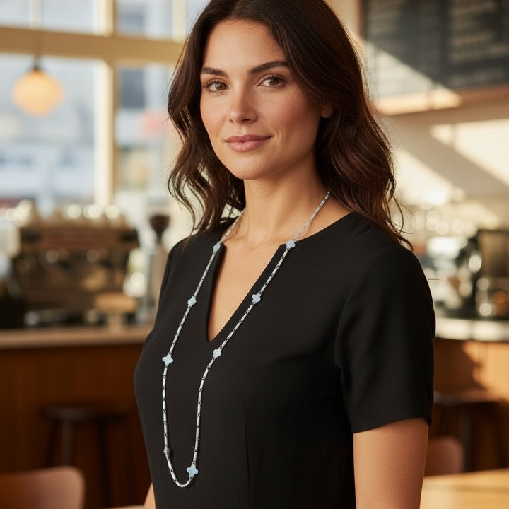 Clover Necklace Long Chunky Silver