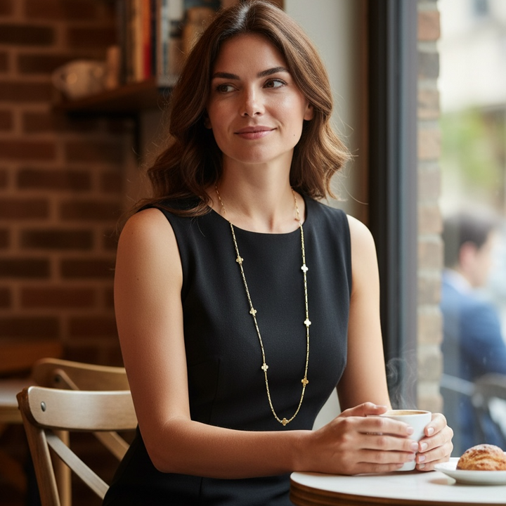 Clover Necklace Long Chunky Gold