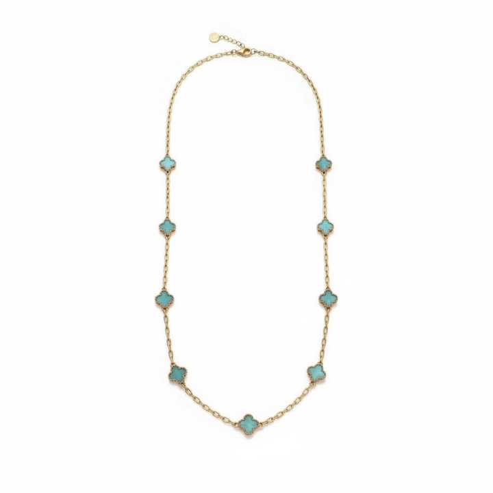 Clover Necklace Long Gold/Turquoise
