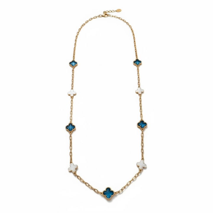 Clover Necklace Long Gold/Crystal Turquoise