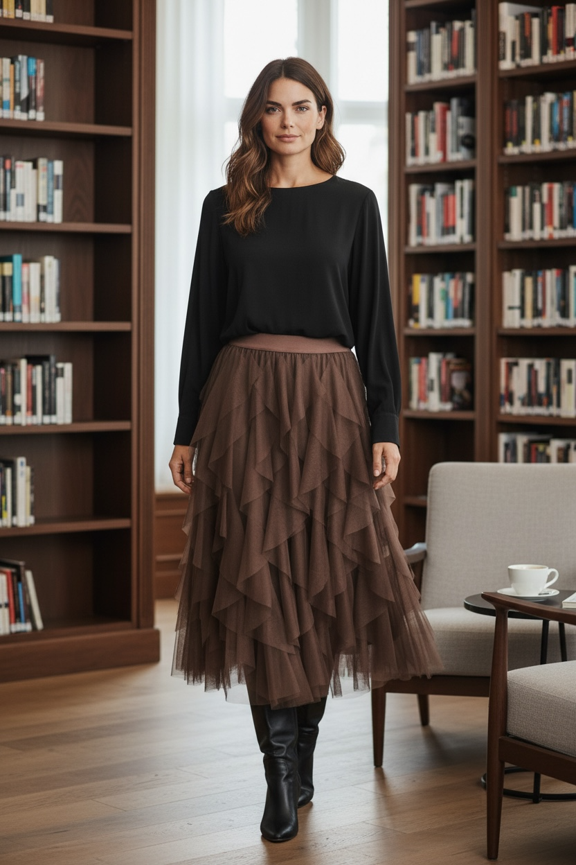 Fiorella Frill Skirt Chocolate