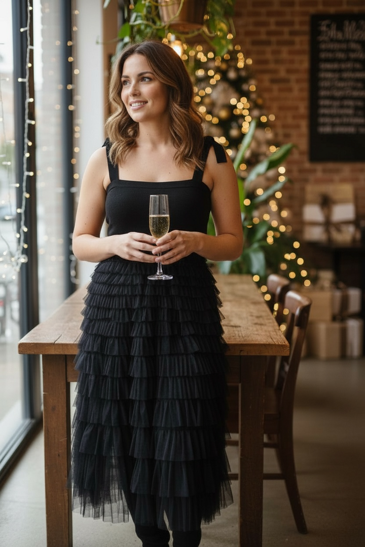 Giovanna Ruffle Dress Black