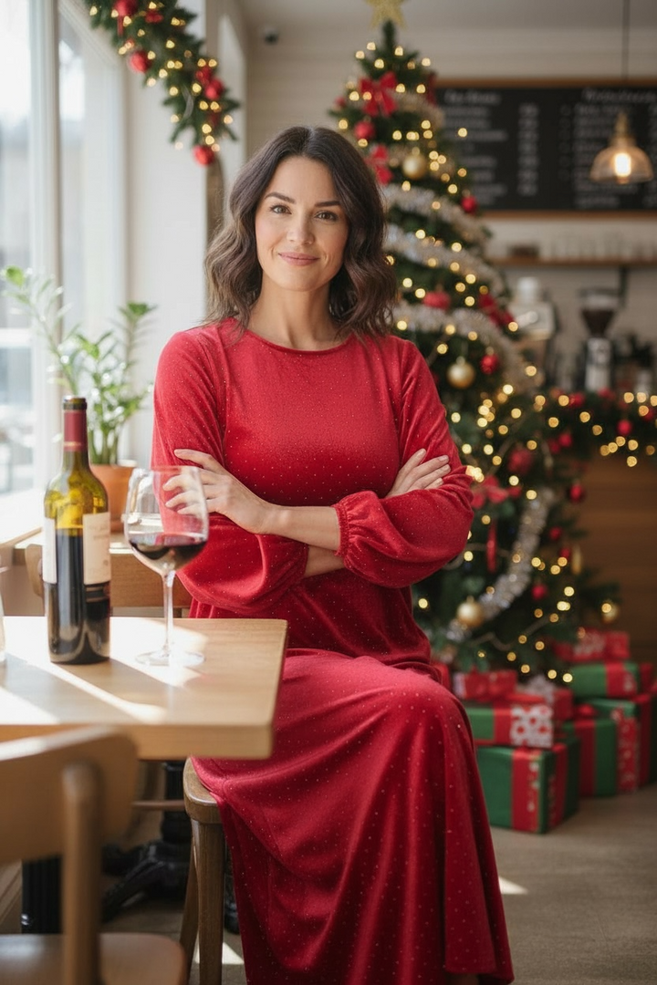 Elisabetta Sparkle Velvet Dress Red