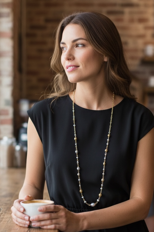 Perrie Pearl Long Necklace Gold