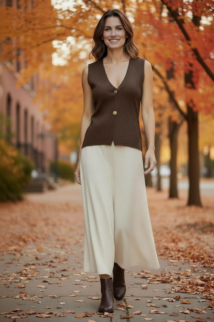 Gina Gold Button Waistcoat Chocolate