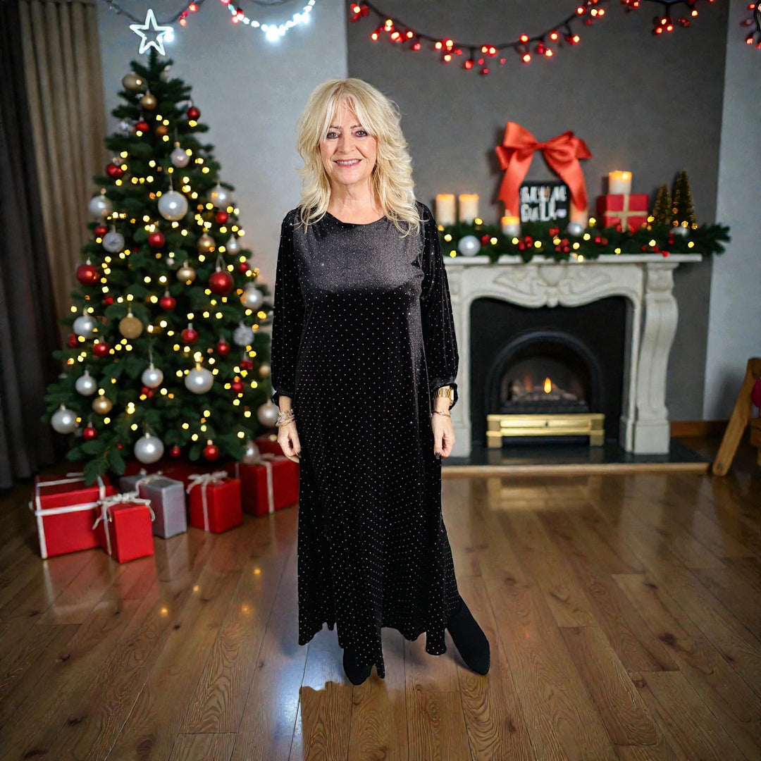 Elisabetta Sparkle Velvet Dress Black