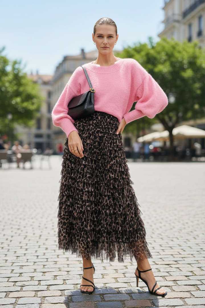 Seraphina Leopard Ruffle Skirt Mocha