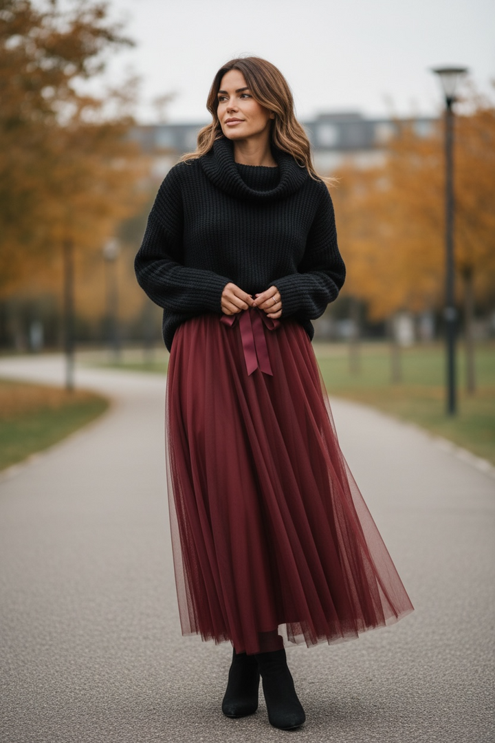 Carrie Tulle Skirt Wine