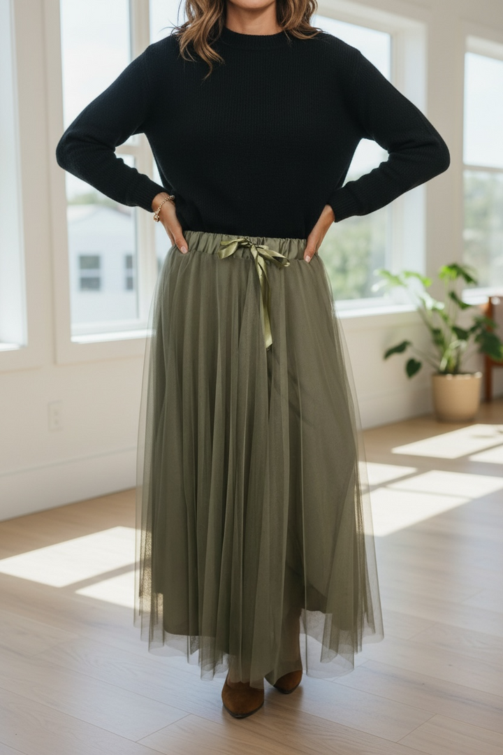 Carrie Tulle Skirt Khaki