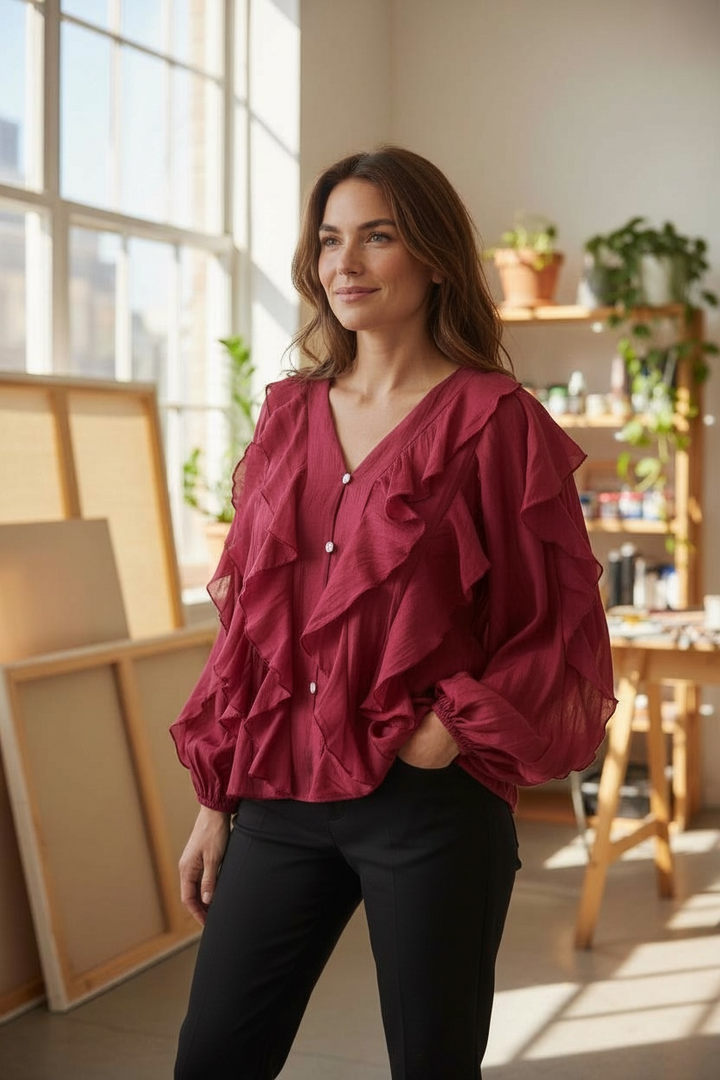 Ravenna Ruffle Top Cranberry