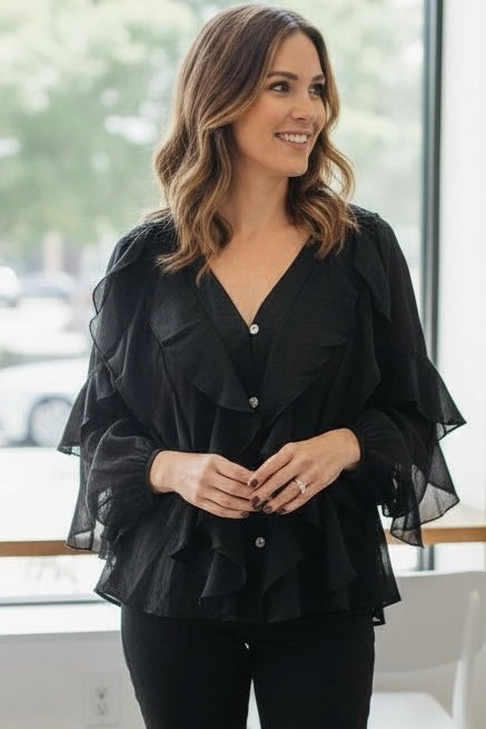Ravenna Ruffle Top Black