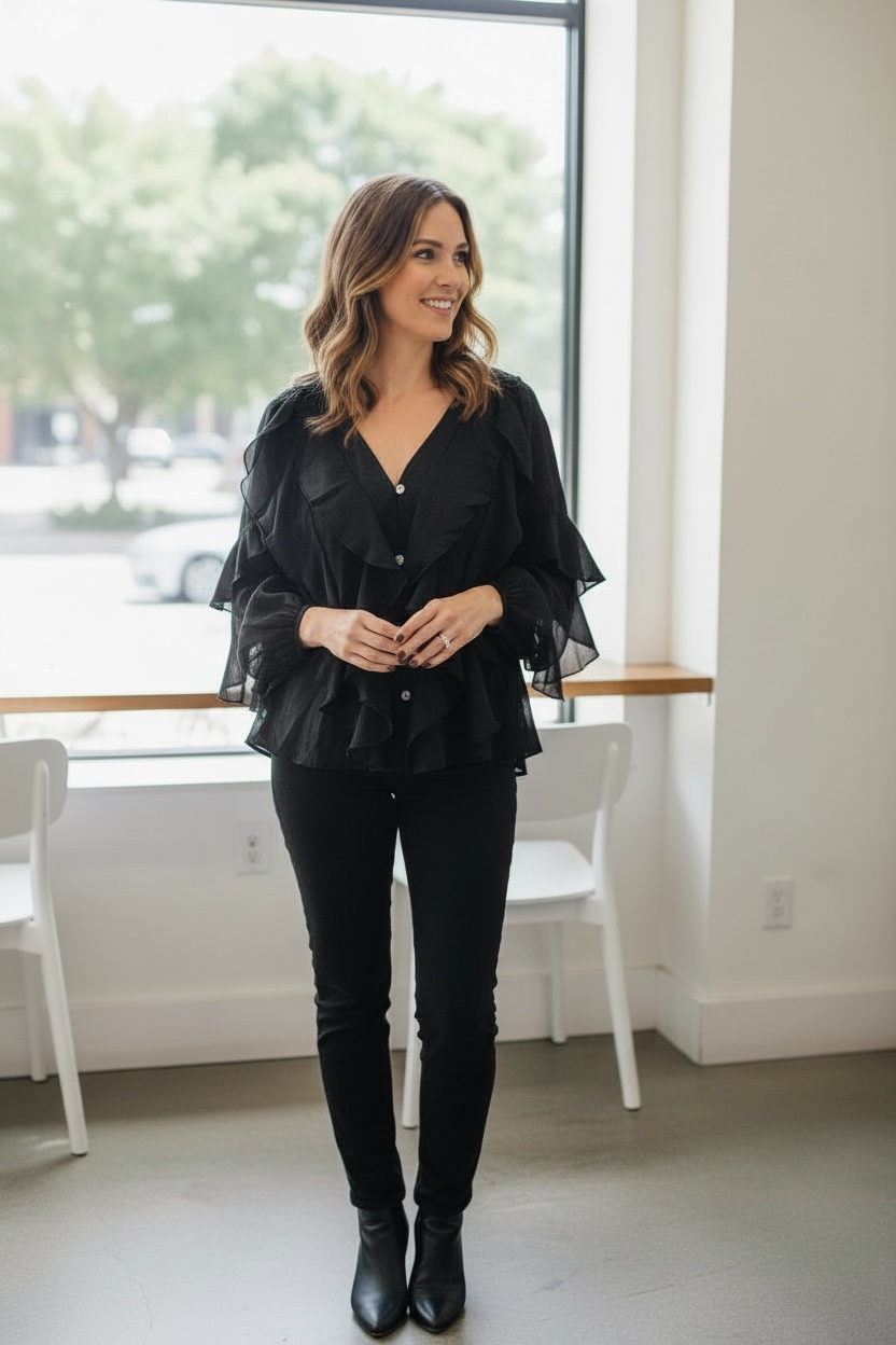 Ravenna Ruffle Top Black