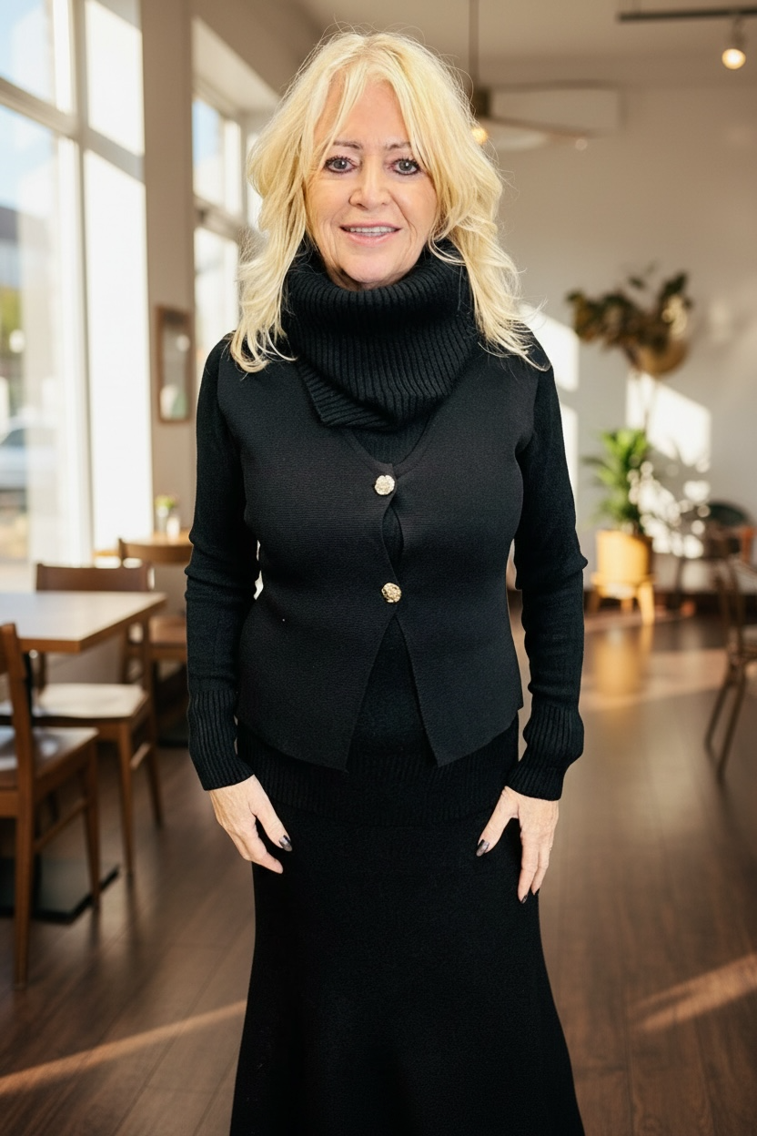 Gina Gold Button Waistcoat Black