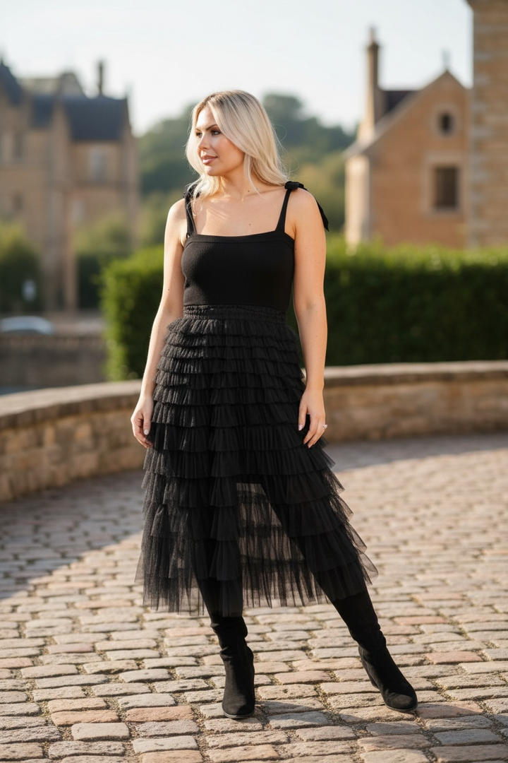 Giovanna Ruffle Dress Black