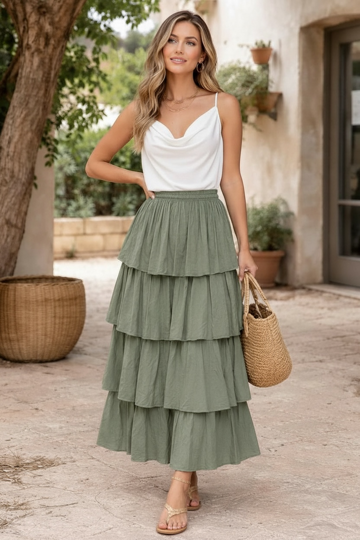 Lightweight Olga Ruffle Skirt Sage