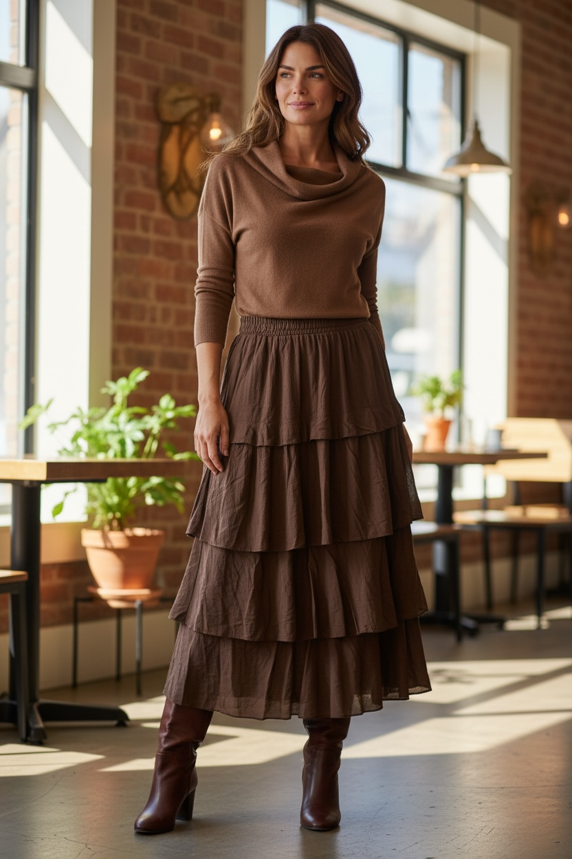 Lightweight Olga Ruffle Skirt Chocolate