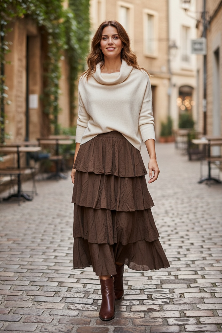 Lightweight Olga Ruffle Skirt Chocolate